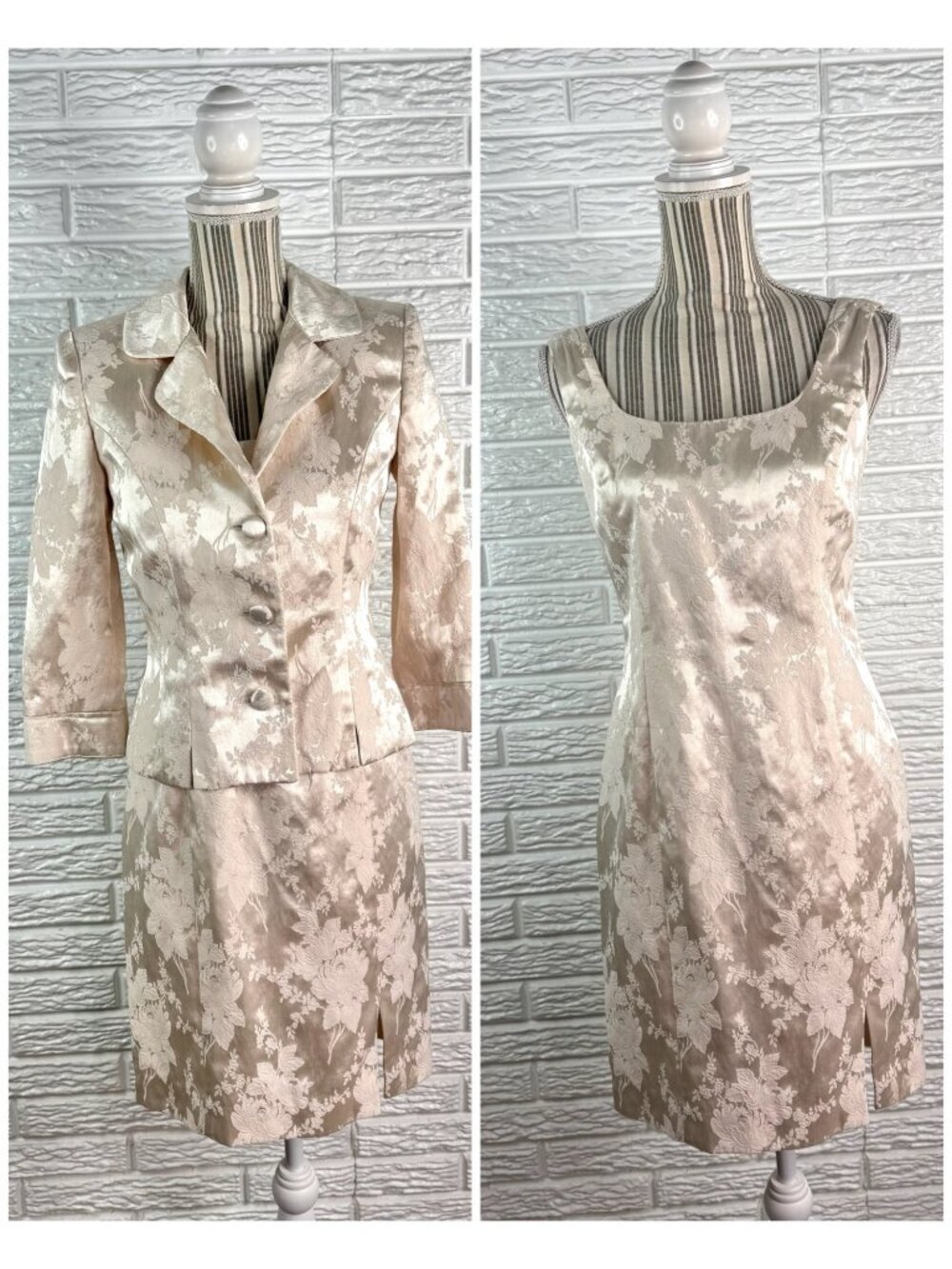 Vintage Hugo Buscati Two Piece Formal Jacquard Dress & Jacket Size 4